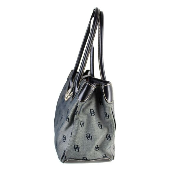 DOONEY & BOURKE GRAY DB CANVAS BLACK REAL LEATHER TRIM SHOULDER BAG TOTE HANDBAG - Picture 3 of 16